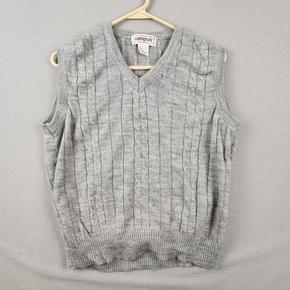 Vintage Campus Gray Acrylic Sweater Vest Size Medium